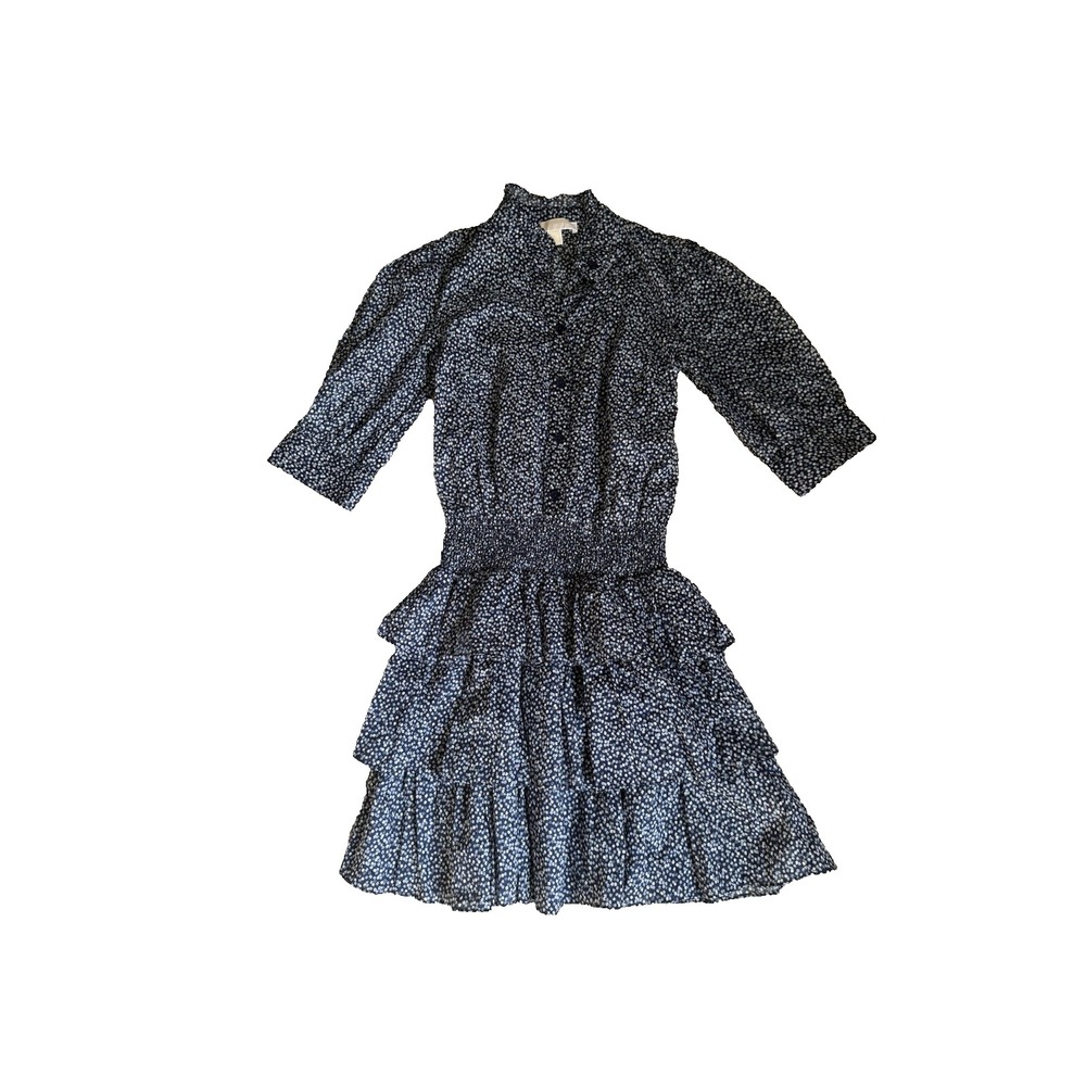 MICHAEL KORS Womens NavyRuffle Long Sleeve Short Layered Dress ruffles layers